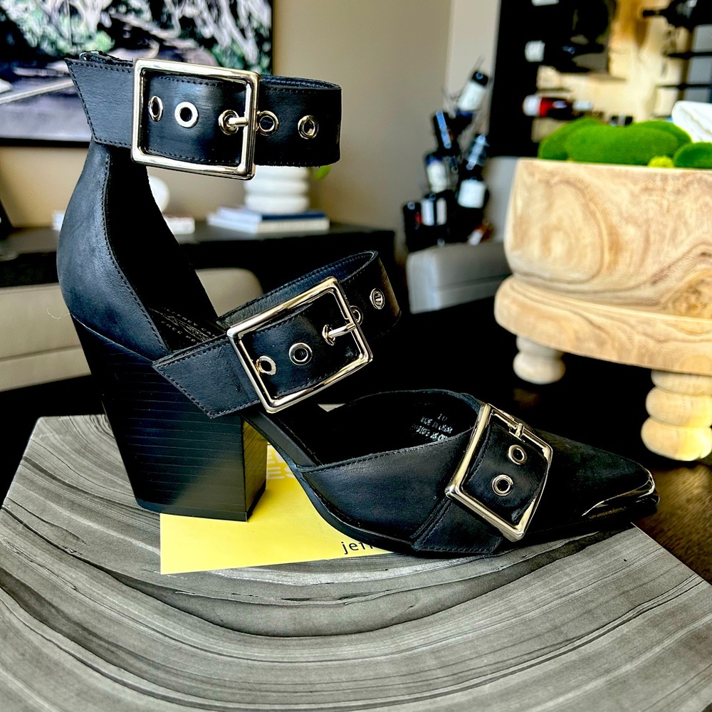 Jeffrey Campbell for Free People Black Leather Heels with buckles